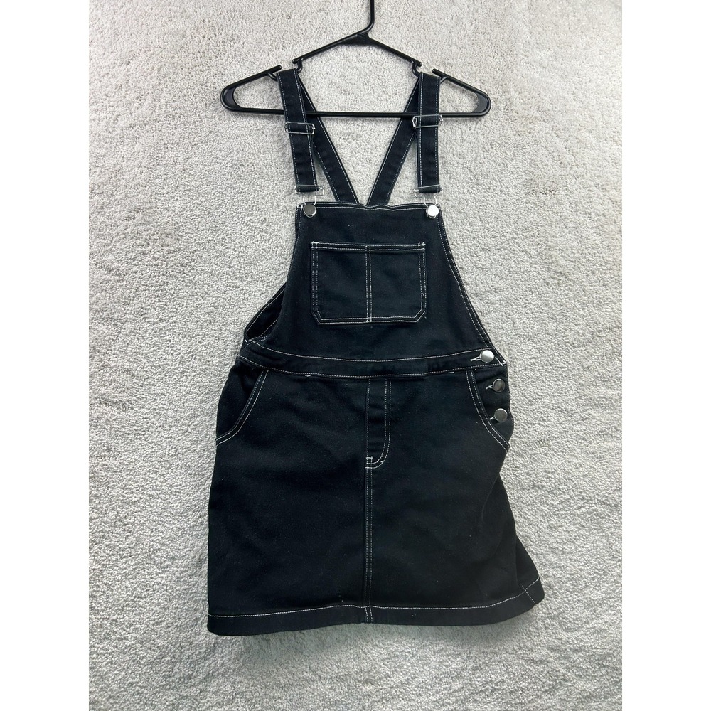 Charlotte Russe Dress Womens Medium Black Overall Pinafore Denim Mini Stretch
